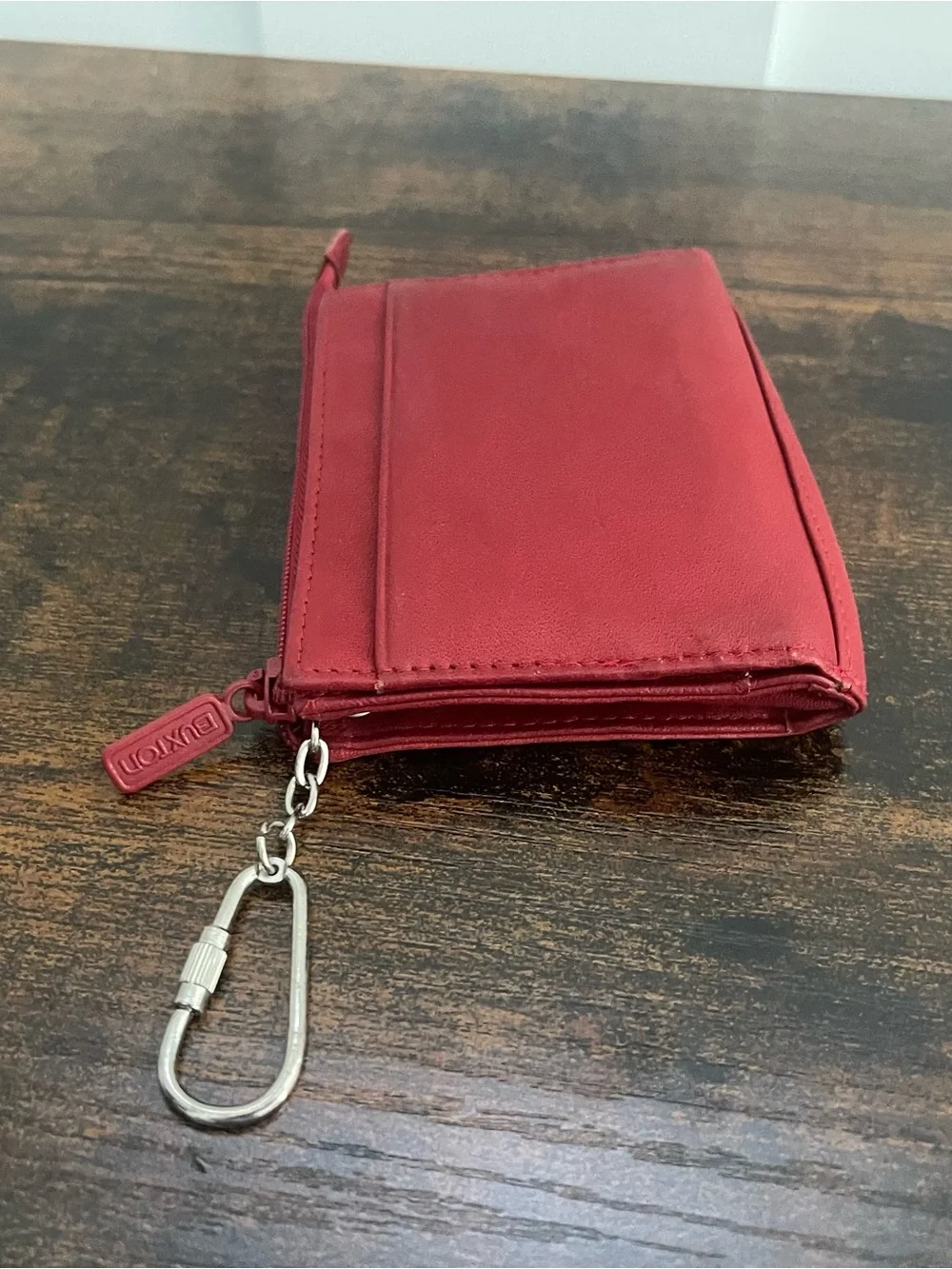 Buxton Red Leather Zip Coin Pouch with Key Clip